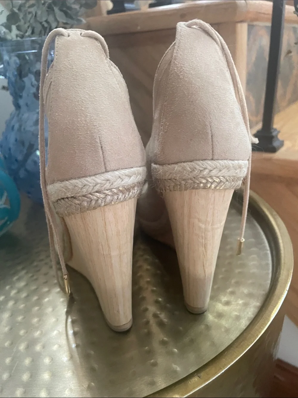Aquazzura Nude Beige Lace-Up Espadrille Wedge Sandals Size 42 11